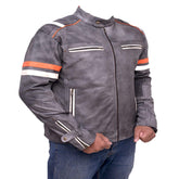 Motorcycle Distressed Grey Retro Biker Real Leather Jacket - MNCLeather